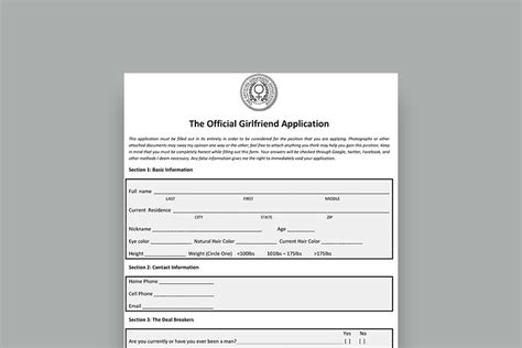 Official Girlfriend Application Form (Free Download)